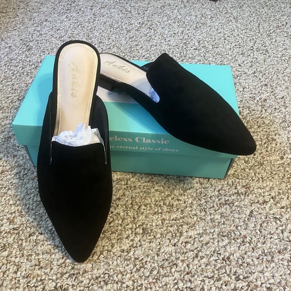 NEW Ankis Womens Faux Suede Slide On Shoe Size 9.5 Pointed Toe Witchy Goth Black